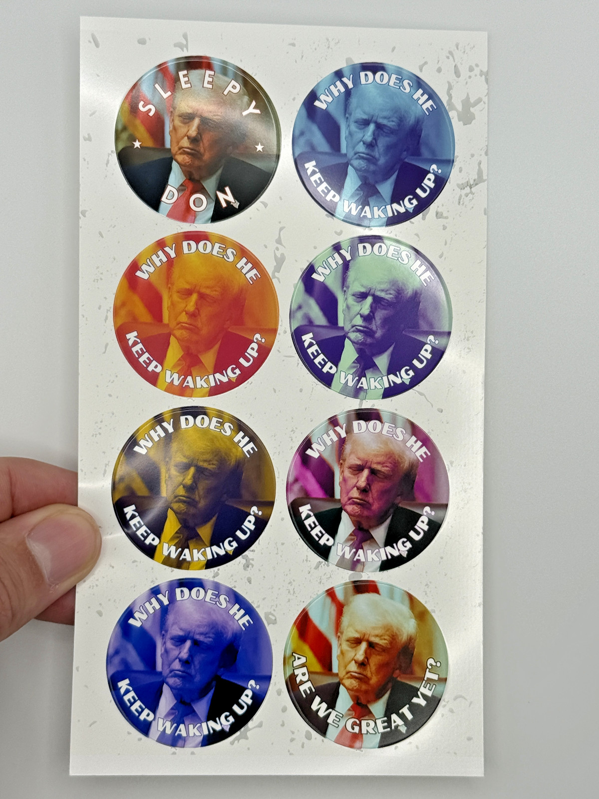 Donald Trump Asleep Stickers 8pc Assorted Anti Trump Political Humor Decals 2″