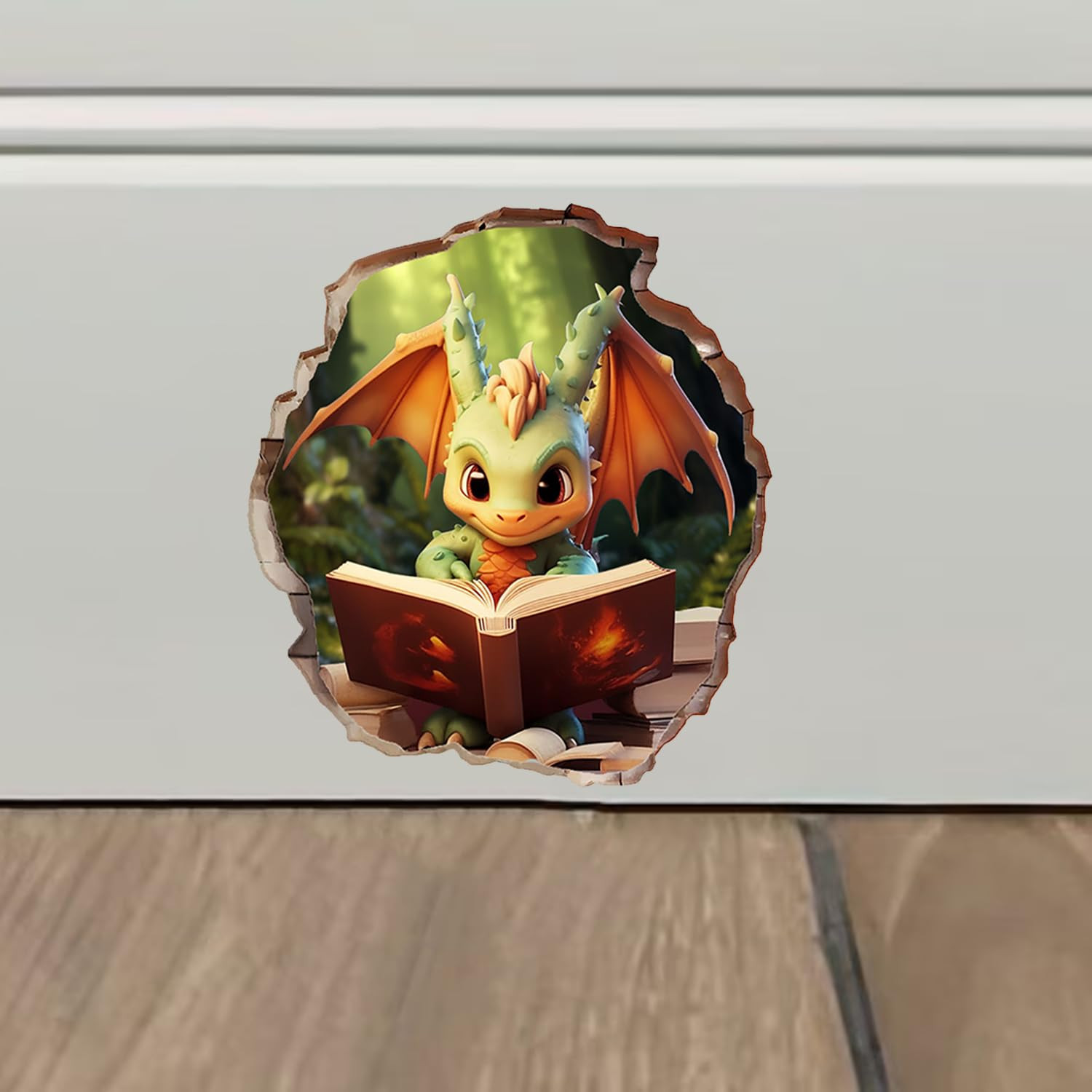 2X Mouse Hole 3D Wall Stickers-Dragon Reading Book,Mouse Hole Decal, Mouse Wall