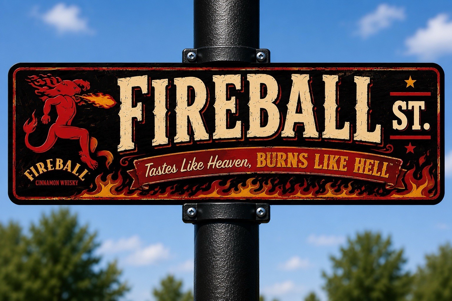 Fireball Whiskey Street Aluminum Sign shop truck Deck Bar Mancave Camping