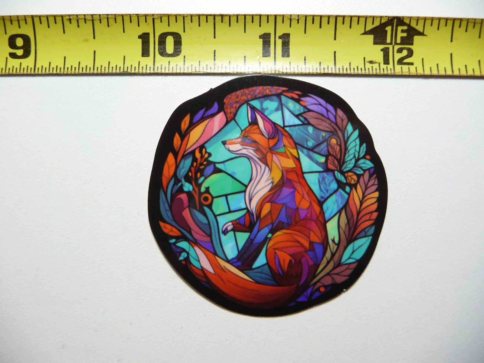 RED FOX BRANCHES SMALL STICKER DECAL STAINED GLASS STYLE BEAUTIFUL COLORS