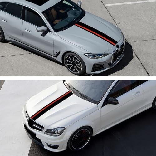 55»x7» Car Hood Sticker Auto Racing Body Side Skirt Roof Matte Black&red