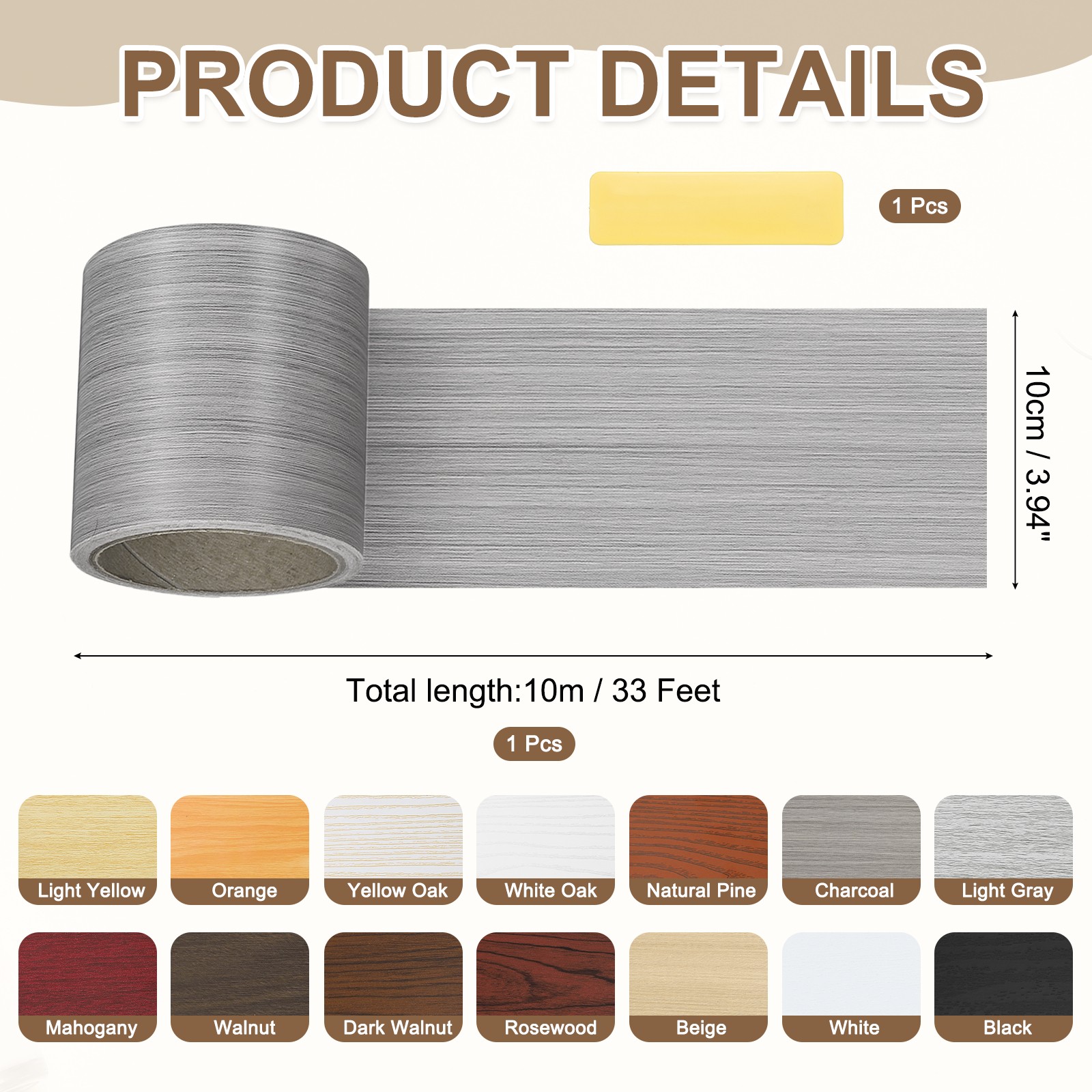 3.94″ x 33′ Wood Grain Repair Tape, Charcoal