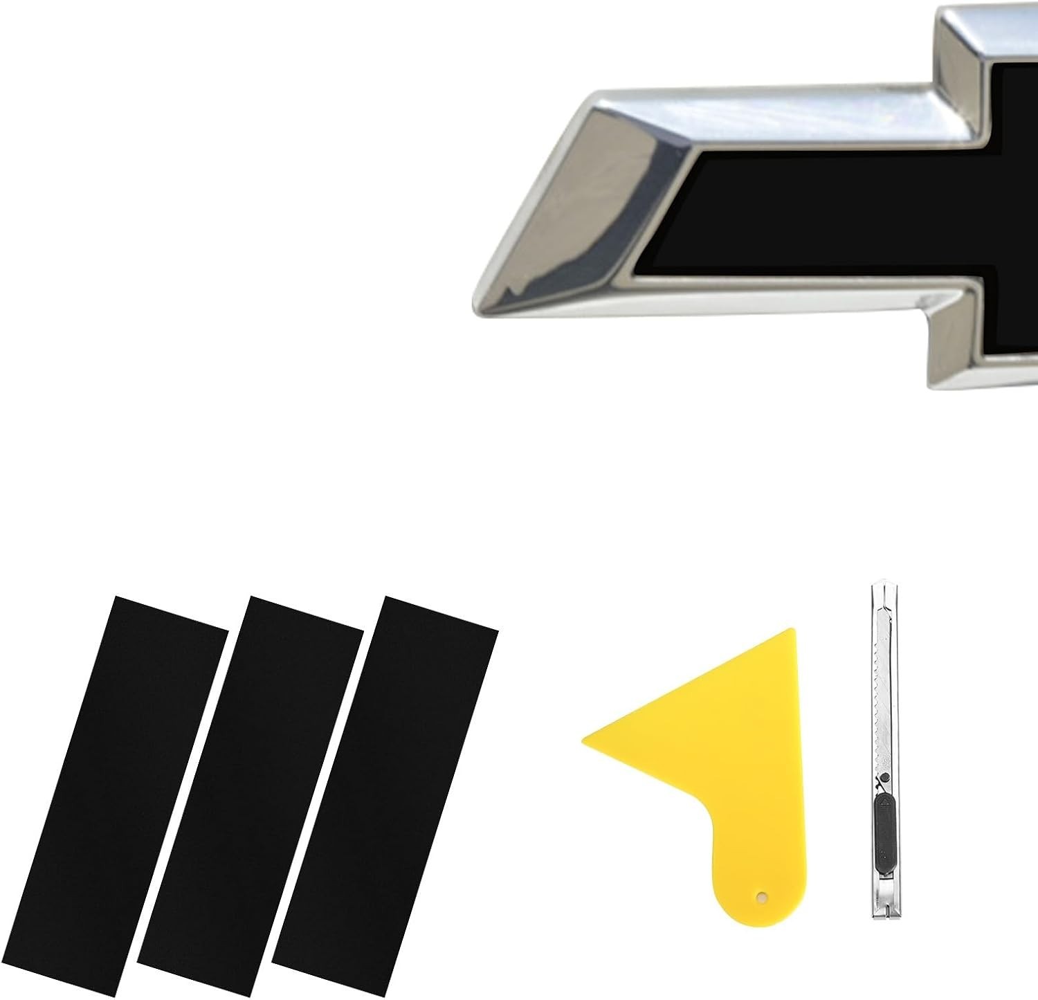 «11.8»» x 4″» Bowtie Emblem Wrap Kit for Chevy Logo Overlay Vinyl Wrap Pure Blac