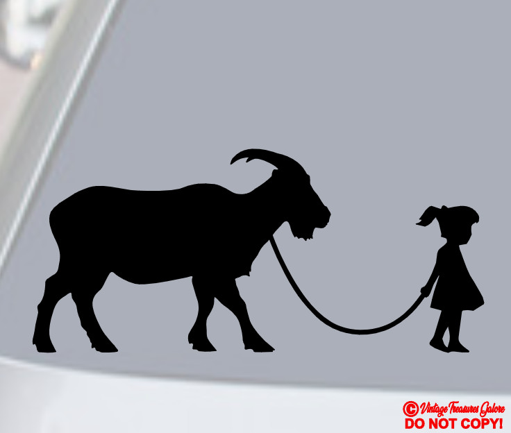 GIRL WALKING A PET MOUNTAIN GOAT Vinyl Decal Sticker Car Rear Window Wall Bumper