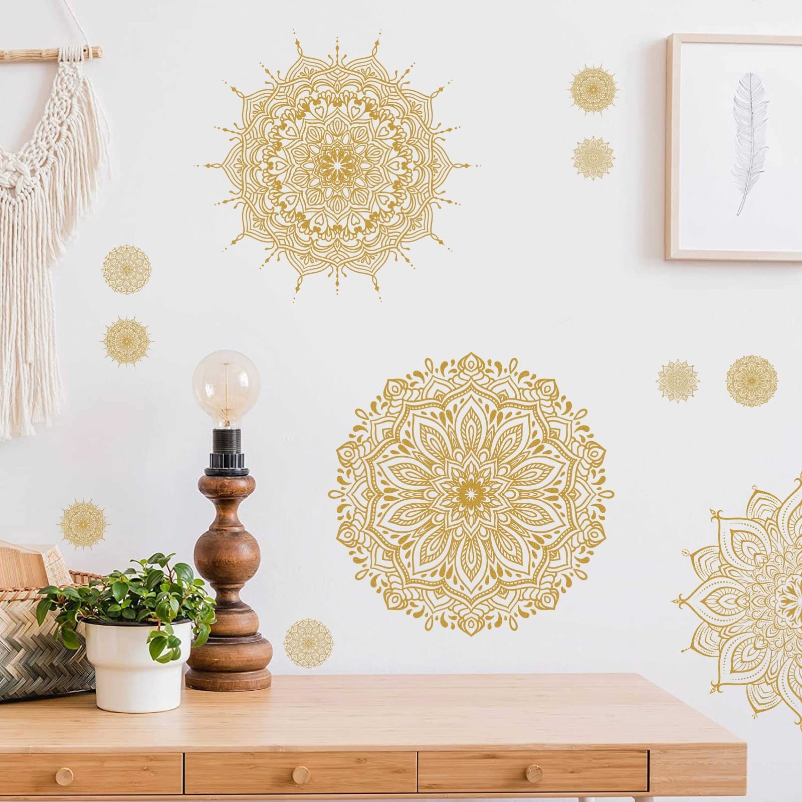 Gold Mandala Wall Stickers Mandala Decals for Windows Modern Wall Art Mural