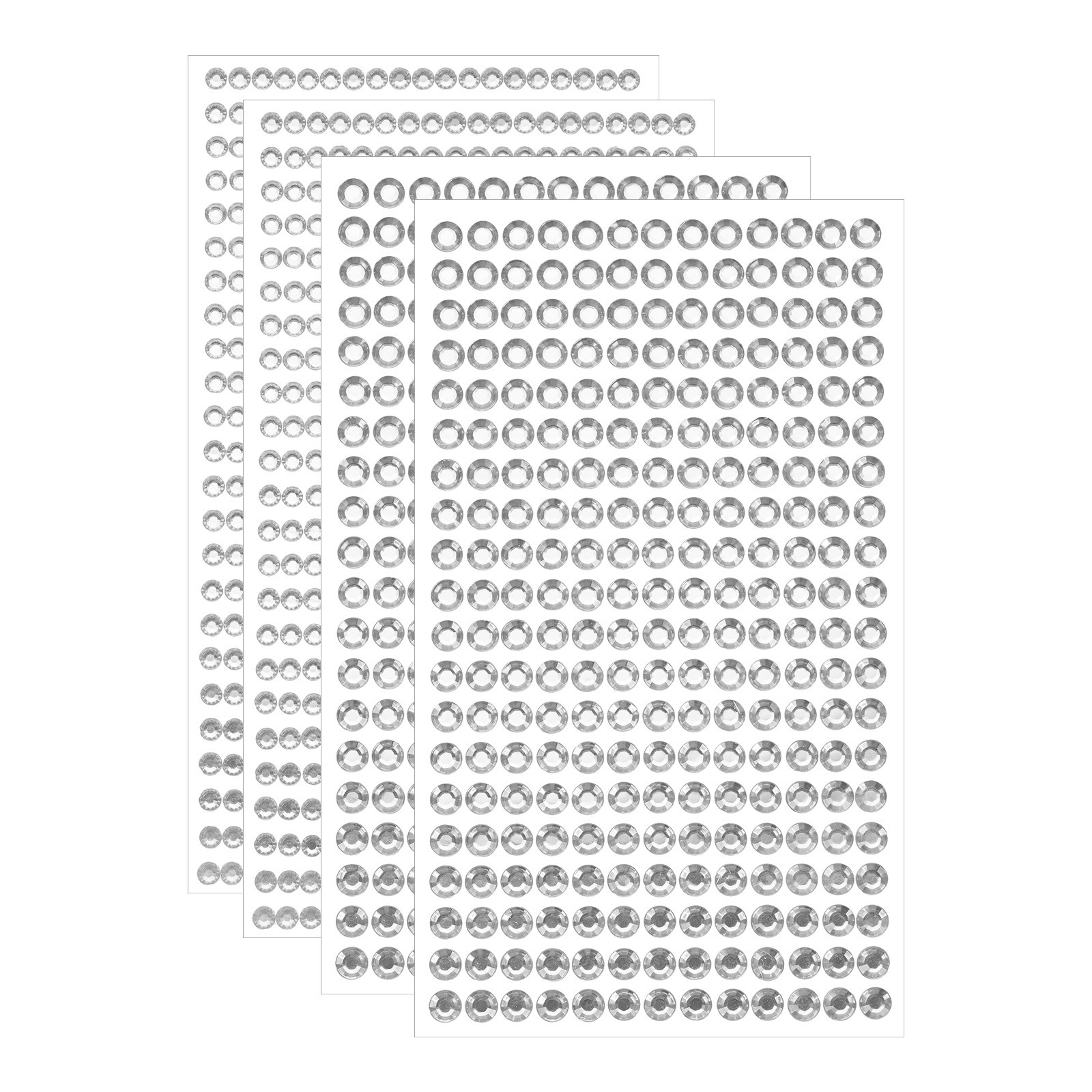 1394Pcs 4mm/6mm Self-Adhesive Rhinestone Stickers 4 Sheet White Silver
