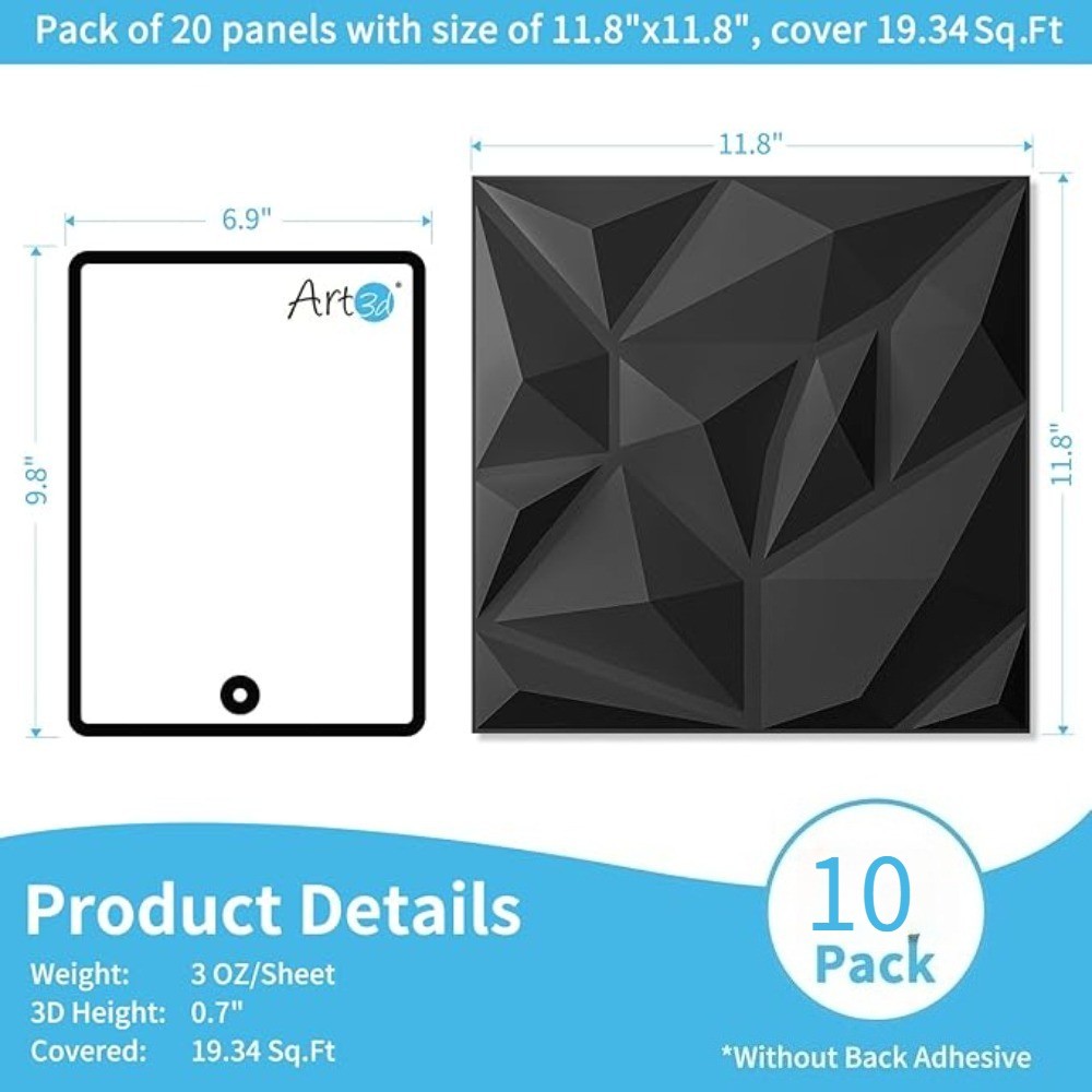 10PCS 3D Wall Panels Diamond Design Textured Accent PVC Wall Background Decor