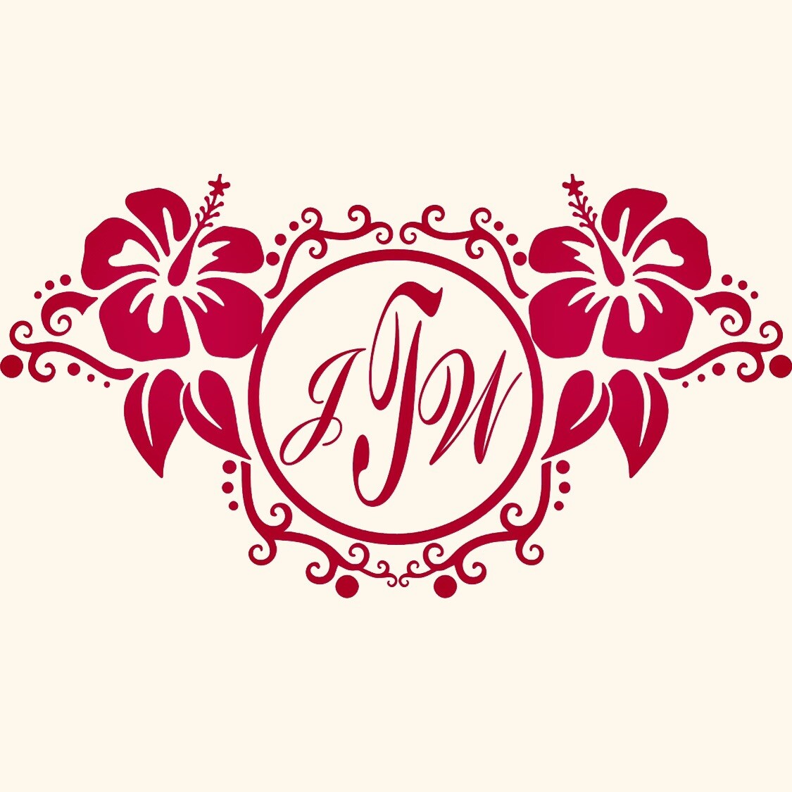 Hawaiian-Hibiscus Flower Monogram Vinyl Decal