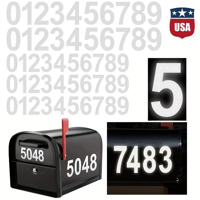 3 Size Reflective Mailbox Numbers Sticker 0-9 Self Adhesive Vinyl Waterproof USA
