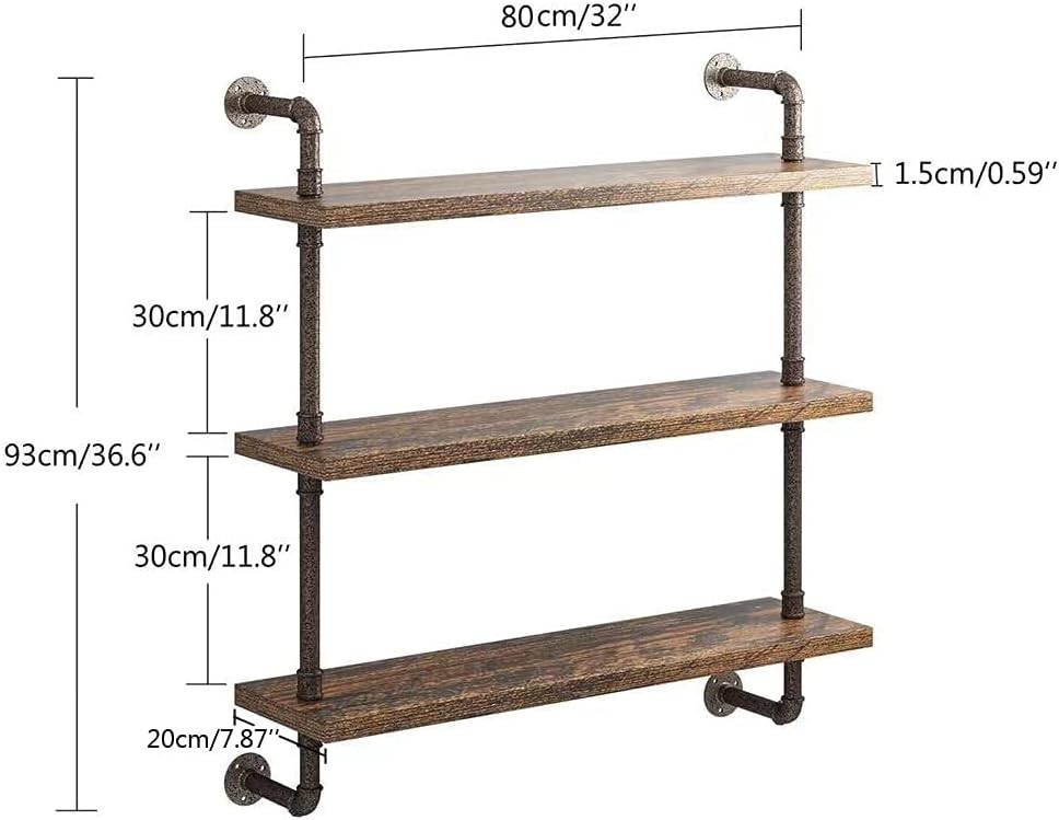 3 Tier Industrial Pipe Shelf – Rustic Wood Floating Shelves for Home Decor, Kitc