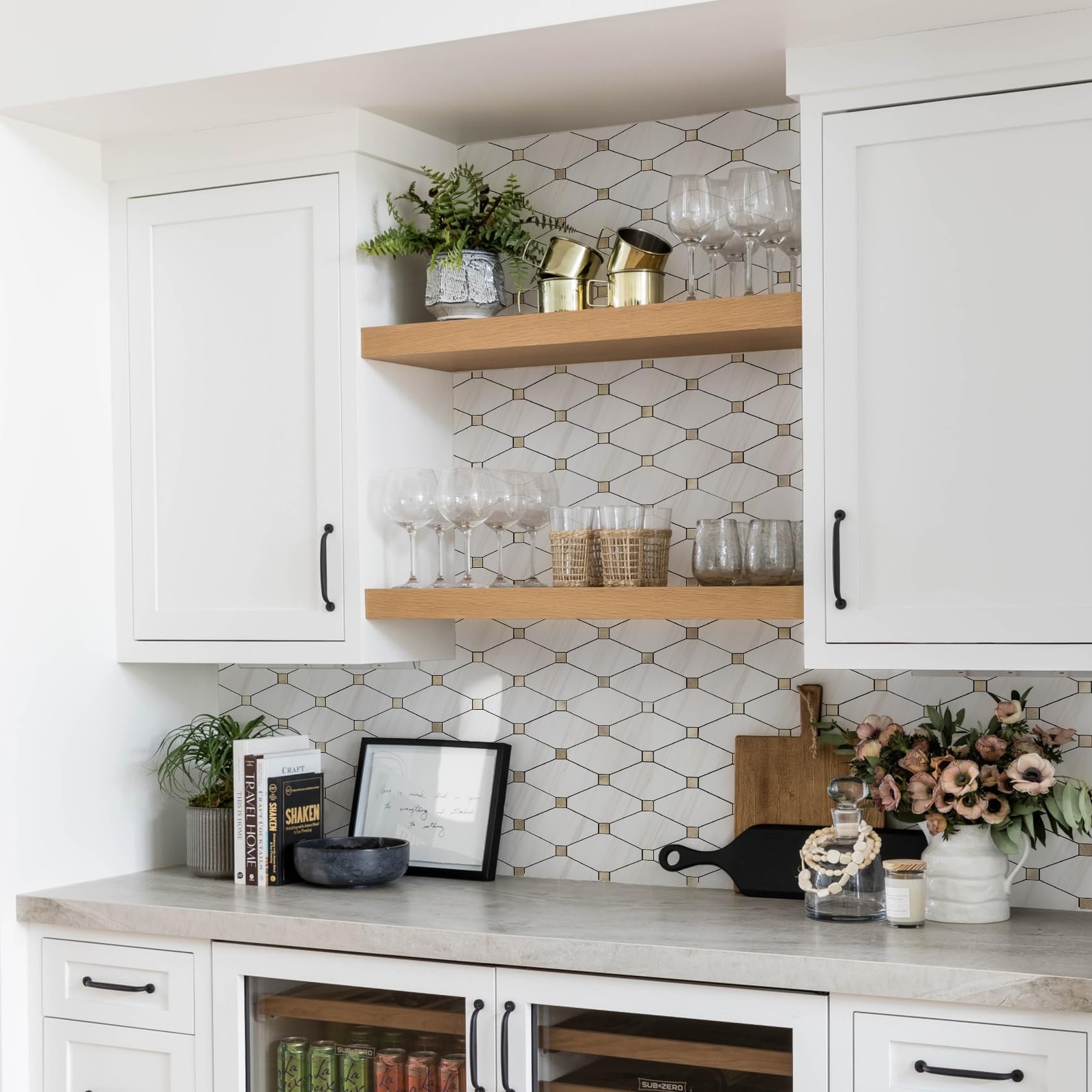 STICKGOO 10 Sheets Peel and Stick Backsplash, Polished Dolomite PVC Mixed Met…