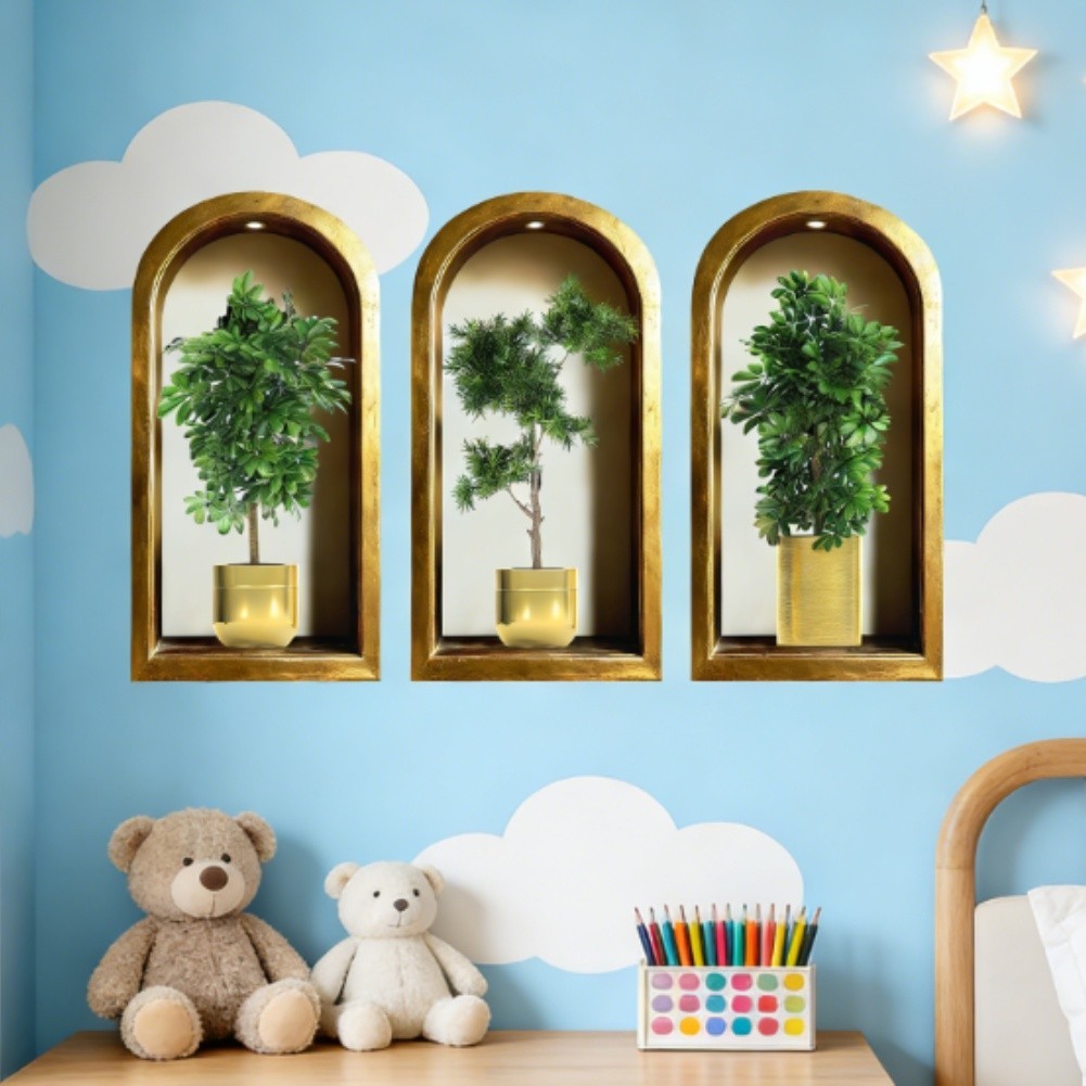 3PCS Green 30x60cm 40x80cm Potted Plant Wall Stickers for Home Decoration