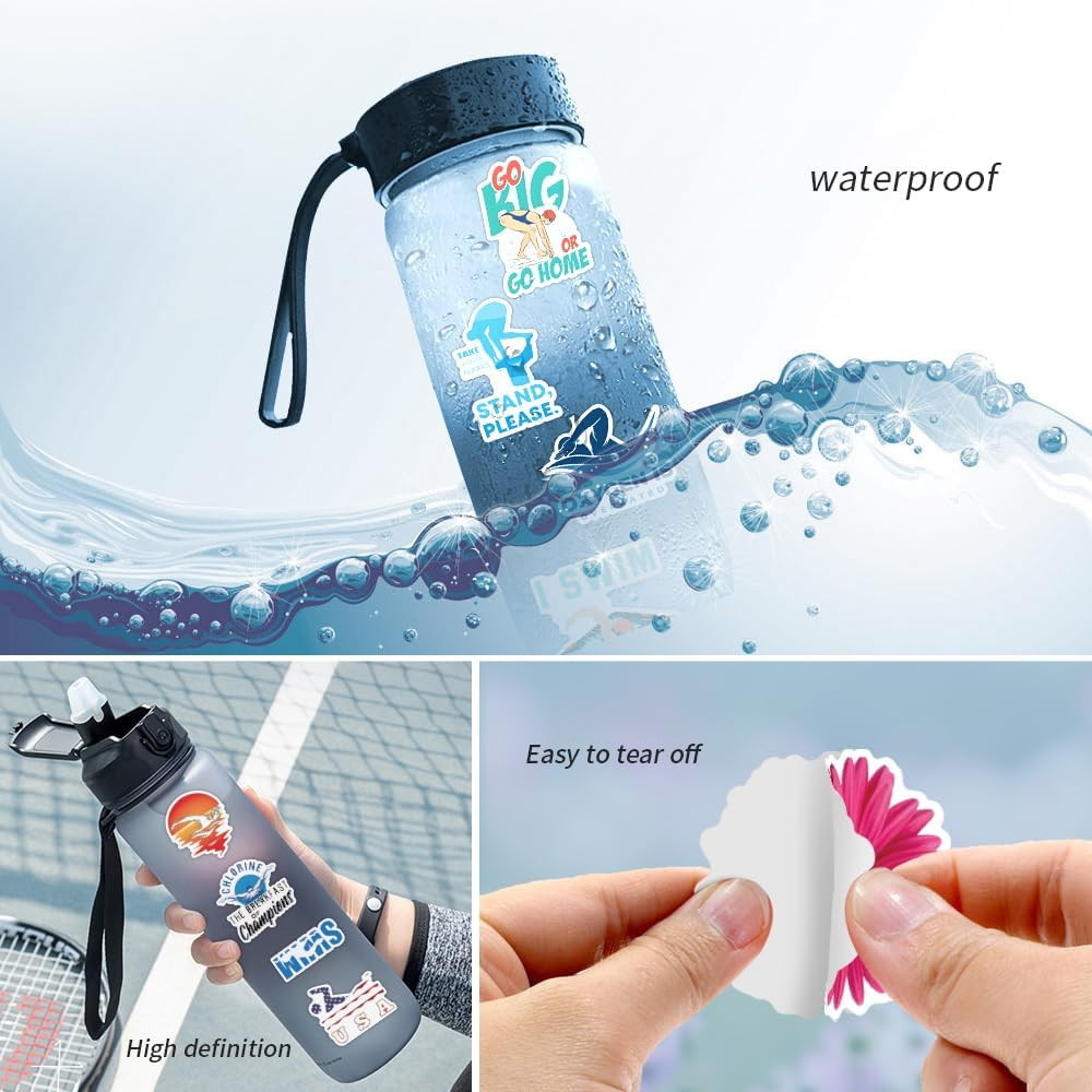 50 Swimming Stickers – Vinyl Waterproof Swim Theme for Kids and Adults