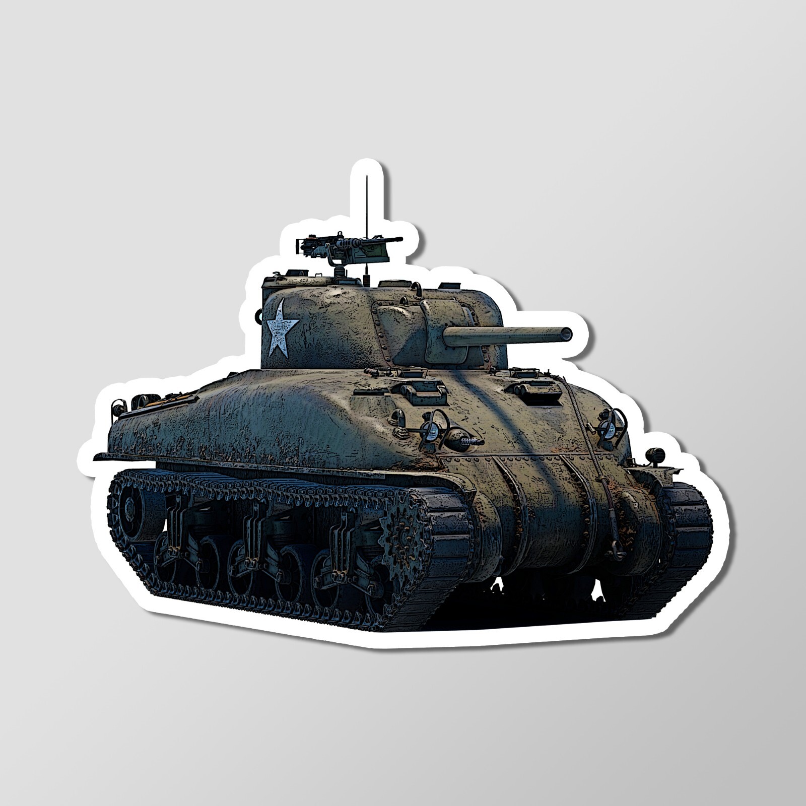 Gritty M4A1 Sherman Tank U.S. Armor WW2 Vinyl Laptop Desktop Glossy Sticker 4″ W
