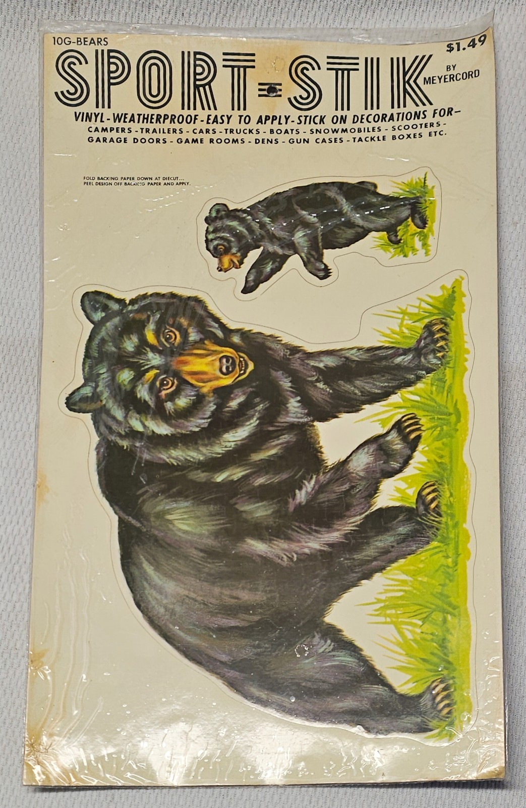 Sealed NOS Vintage Meyercord Sport-Stik Vinyl Decal Sheet 10-G Black Bear 9″×17″