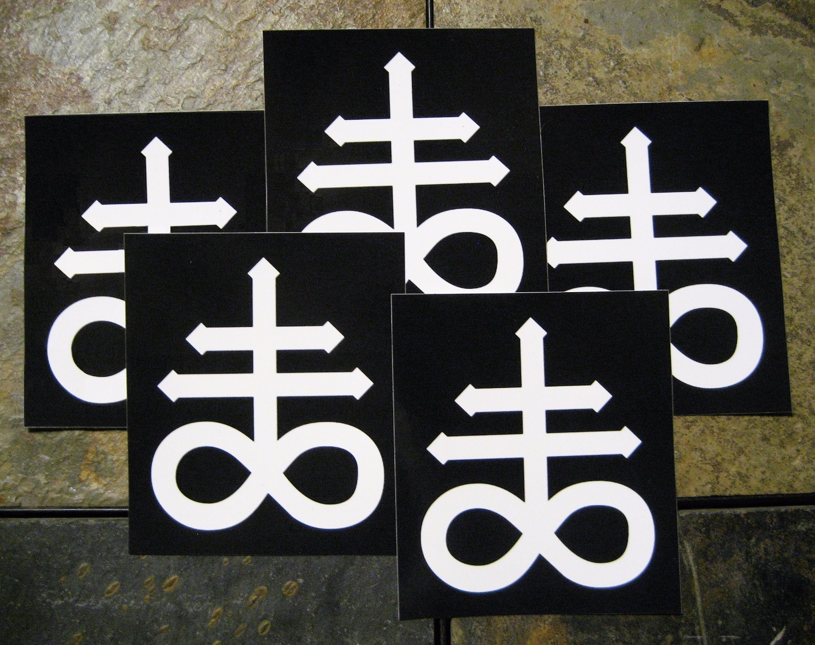 Lot of 5 Leviathan Cross Sticker Bumper Occult Baphomet Satanic Pentagram 4×3.5″