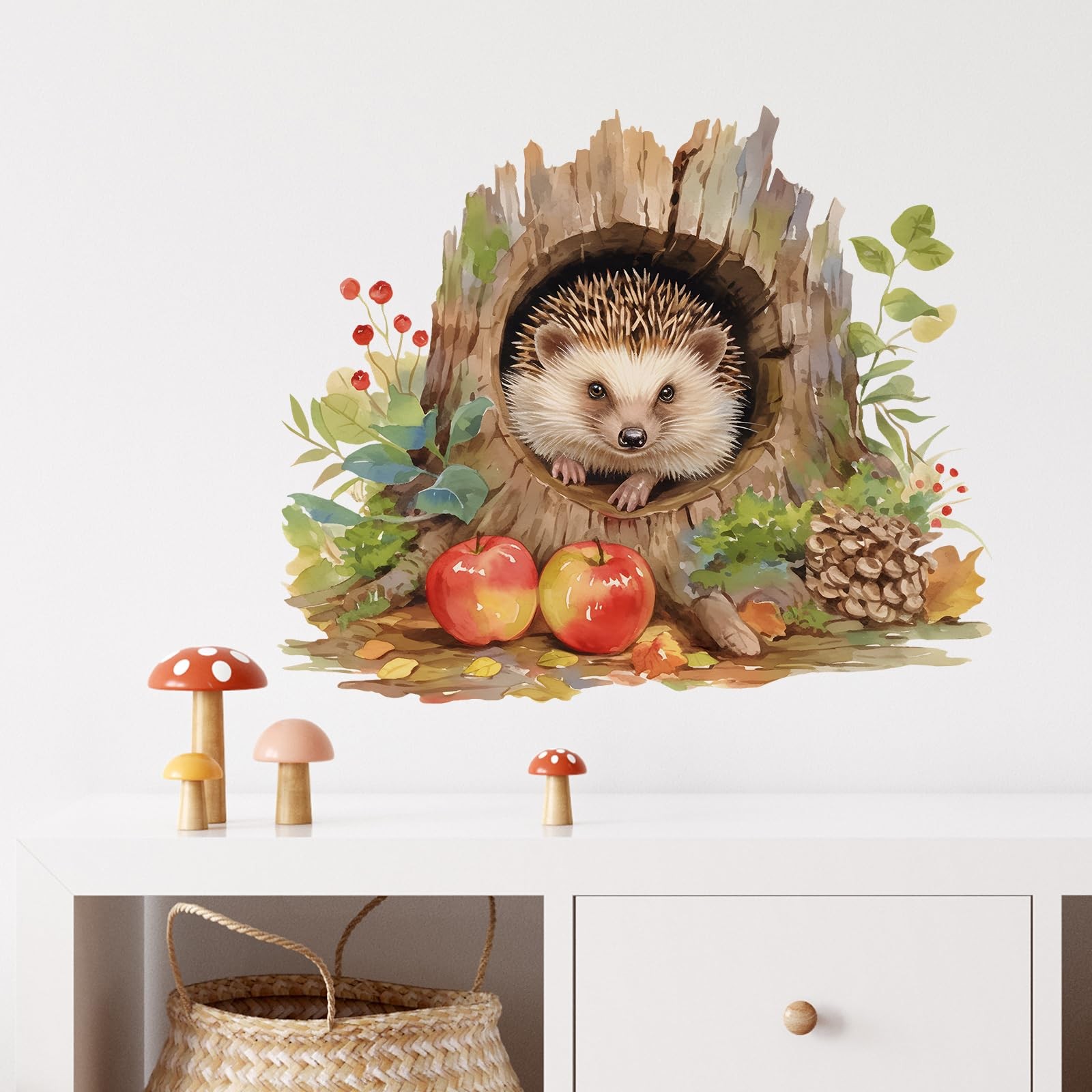 Cute Hedgehog in Tree Hole Wall Decal Nursery Animal Wall Sticker Removable P…