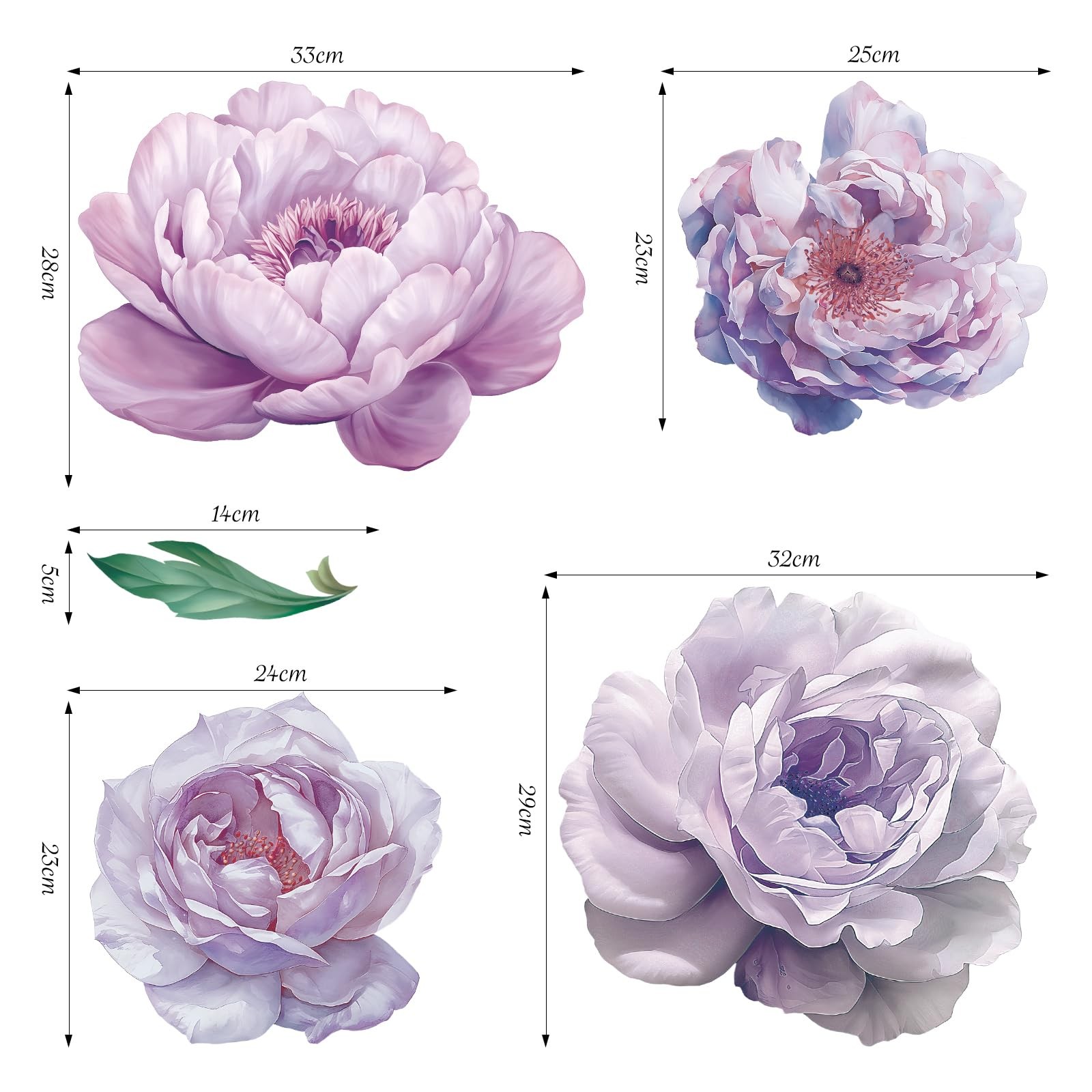 Peony Wall Decal, Large Purple Flower Sticker for Bedroom