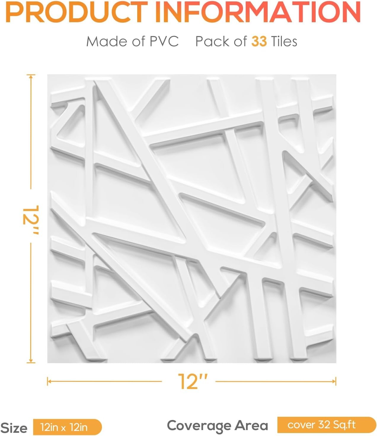 33 Pack 3D Wall Panels for Interior Wall Decor 12»x12» White Accent Textured