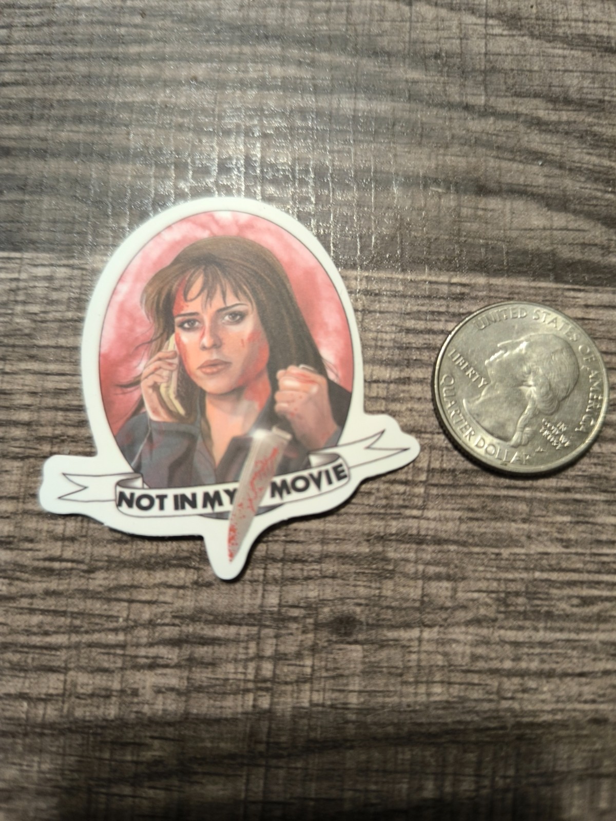 Sidney Prescott Scream Not In My Movie Sticker Horror 1990s w Bloody Knife Phone