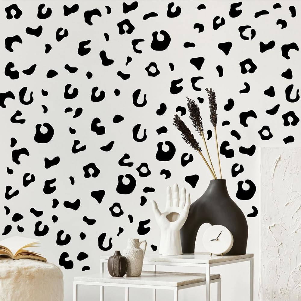 360 PCS Matte Black Leopard Print Wall 0.6–2.6 in,