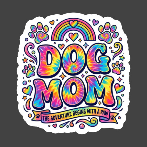 Dog Mom Sticker Vinyl Decal Tie Dye Rainbow Paw Pet Lover Gift
