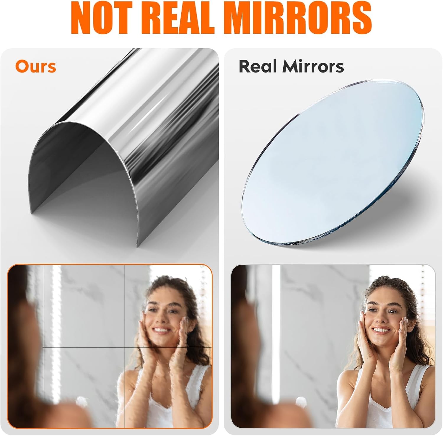 12″ x 12″ Acrylic Flexible Mirror Sheets 12 Pack Self-Adhesive Mirror Tiles