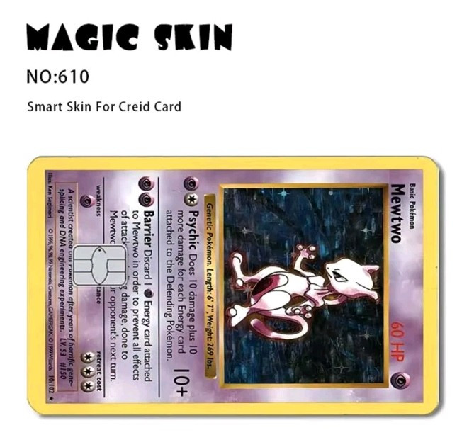 Mewtwo Credit Card Smart Sticker Skin Precut Small Chip Debit NON Holo