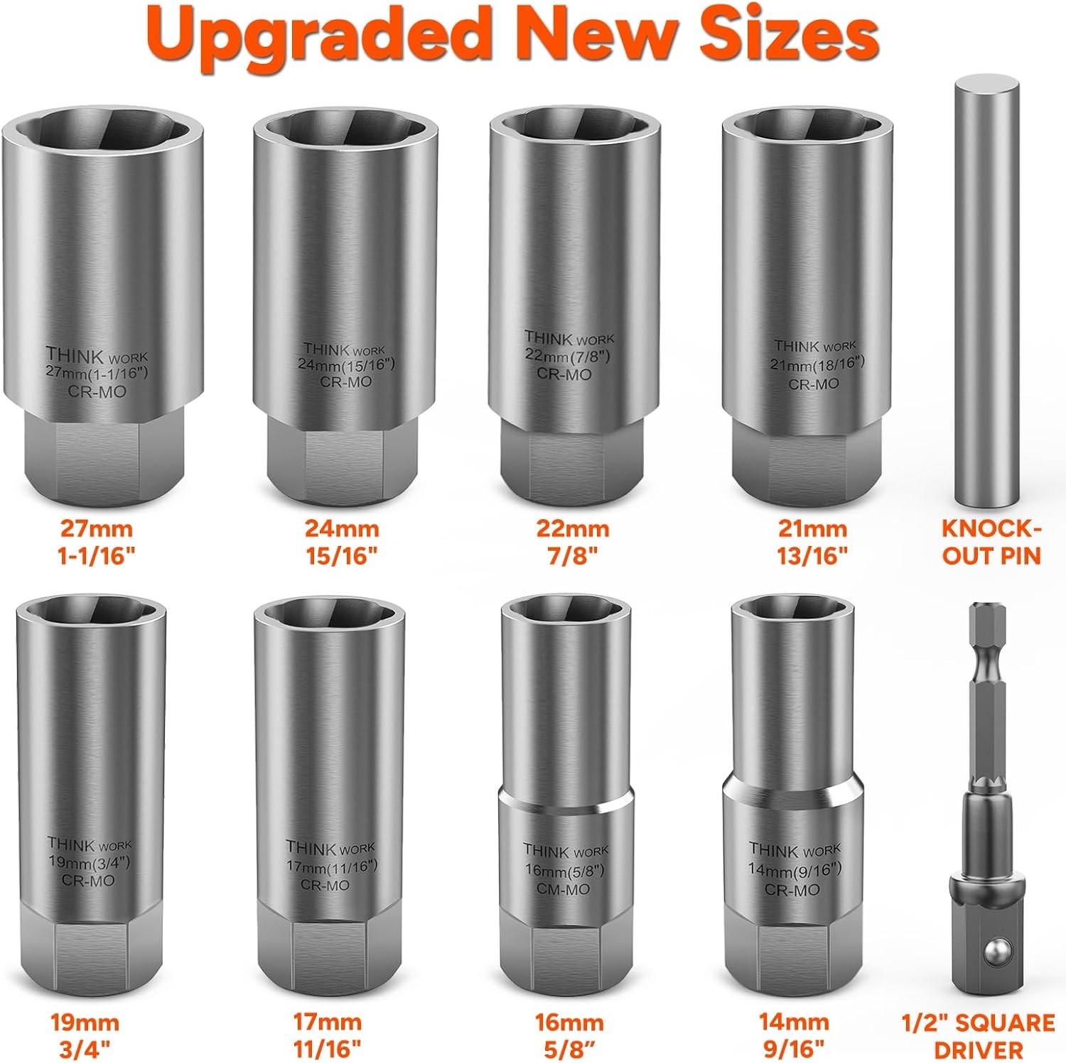1/2 Inch Drive Lug Nut Extractor Set, Large Sizes, 10Pcs Wheel Lock Removal Kit,
