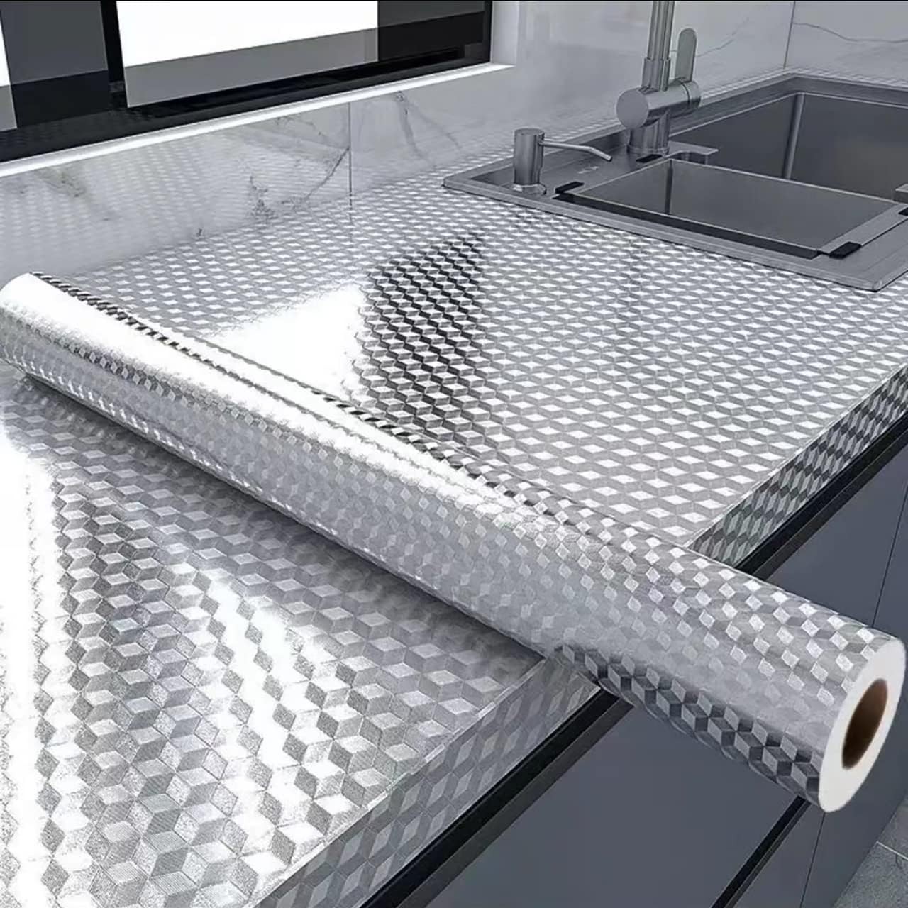 Kitchen Oil-Water Proof Wallpaper Peel Stick Aluminum Foil Backsplash Protector