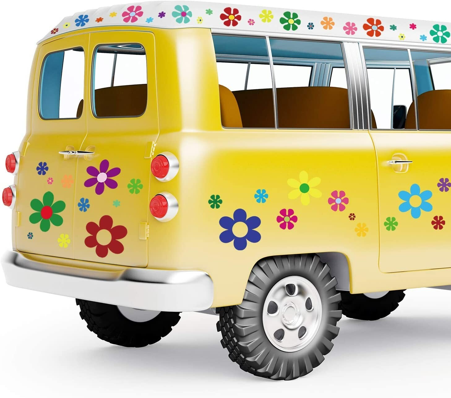 96 Pieces Car Flowers Stickers Multicolored Daisy Hippie Theme Decals Retro