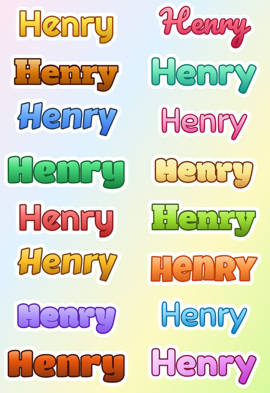 Henry Name Stickers Sheet Personalized Boy Cute Typography Waterproof Decals