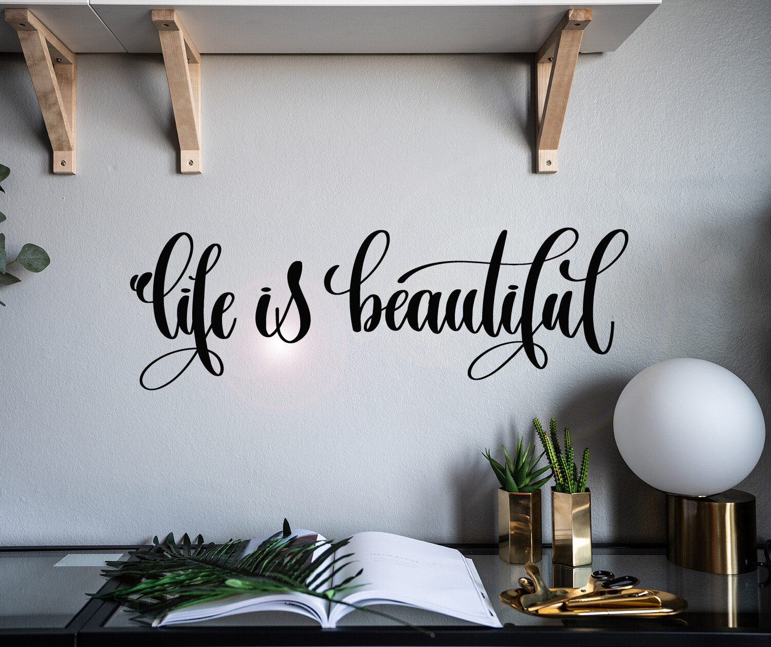 Vinyl Wall Decal Life Beautiful Inspiring Phrase Stickers 28.5 in x 9 in gz011