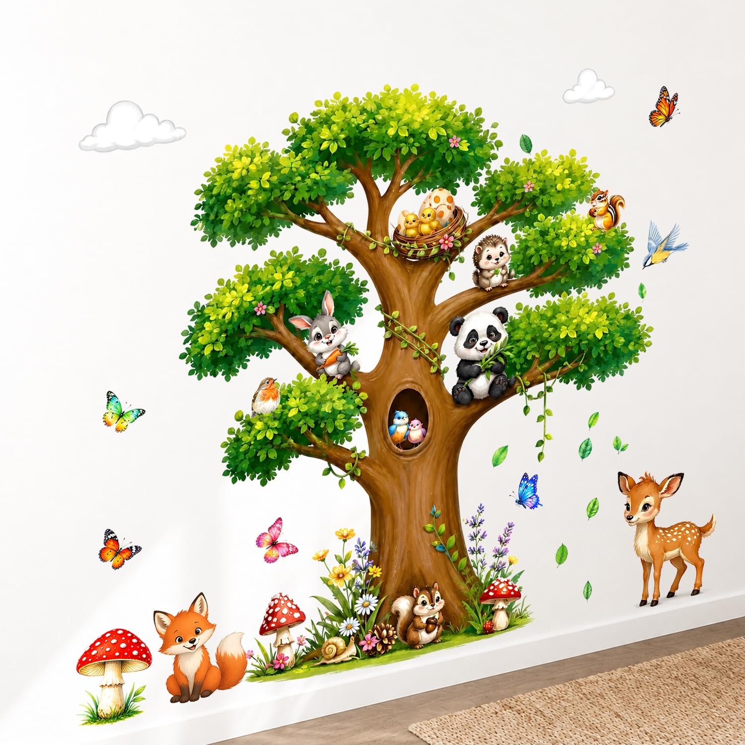 Woodland Animals Tree Wall Decals for Kids Large Tree Wall Decal with Fox Dee…