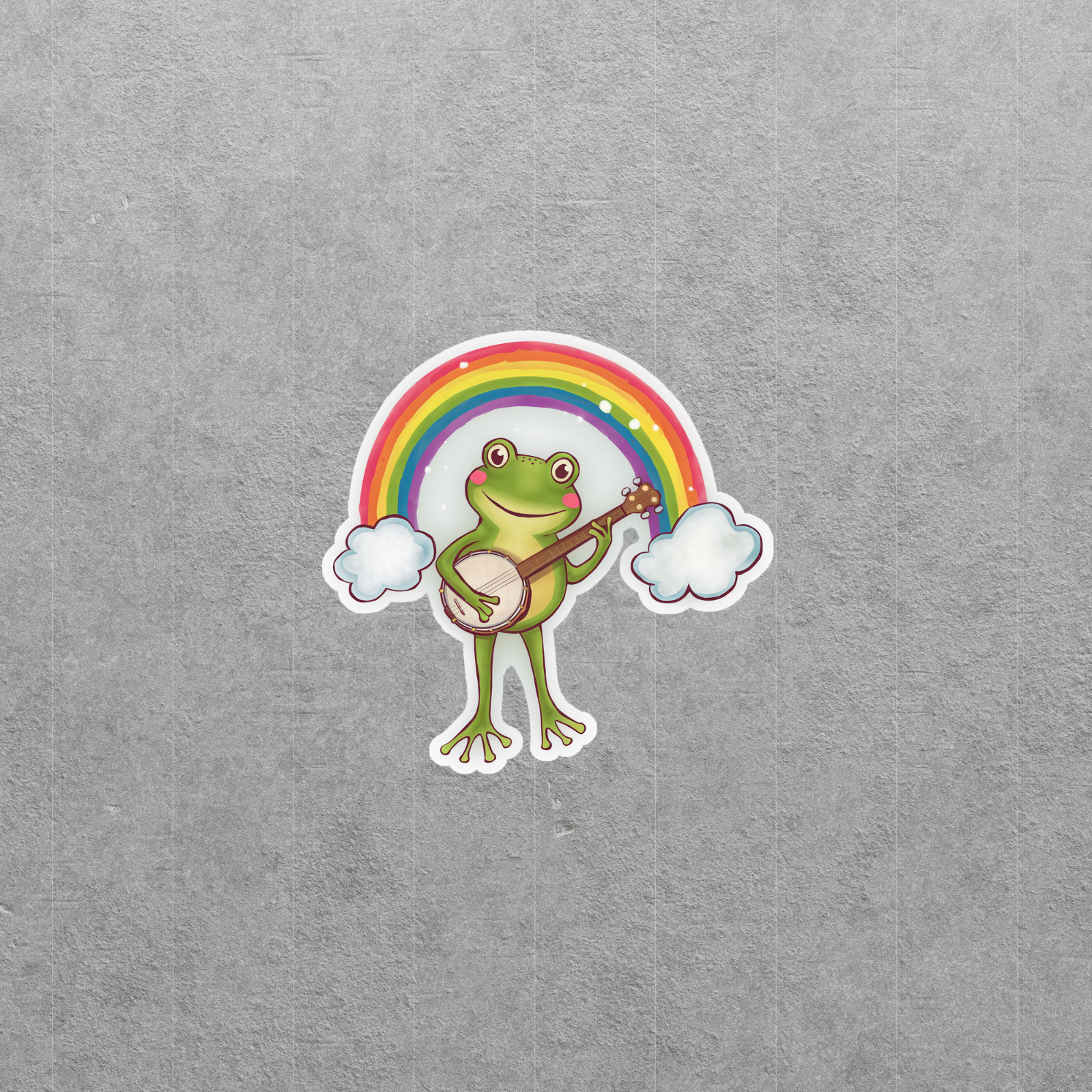 Cute Frog Playing Banjo with Rainbow Vinyl Sticker for Kids & Adults #4819