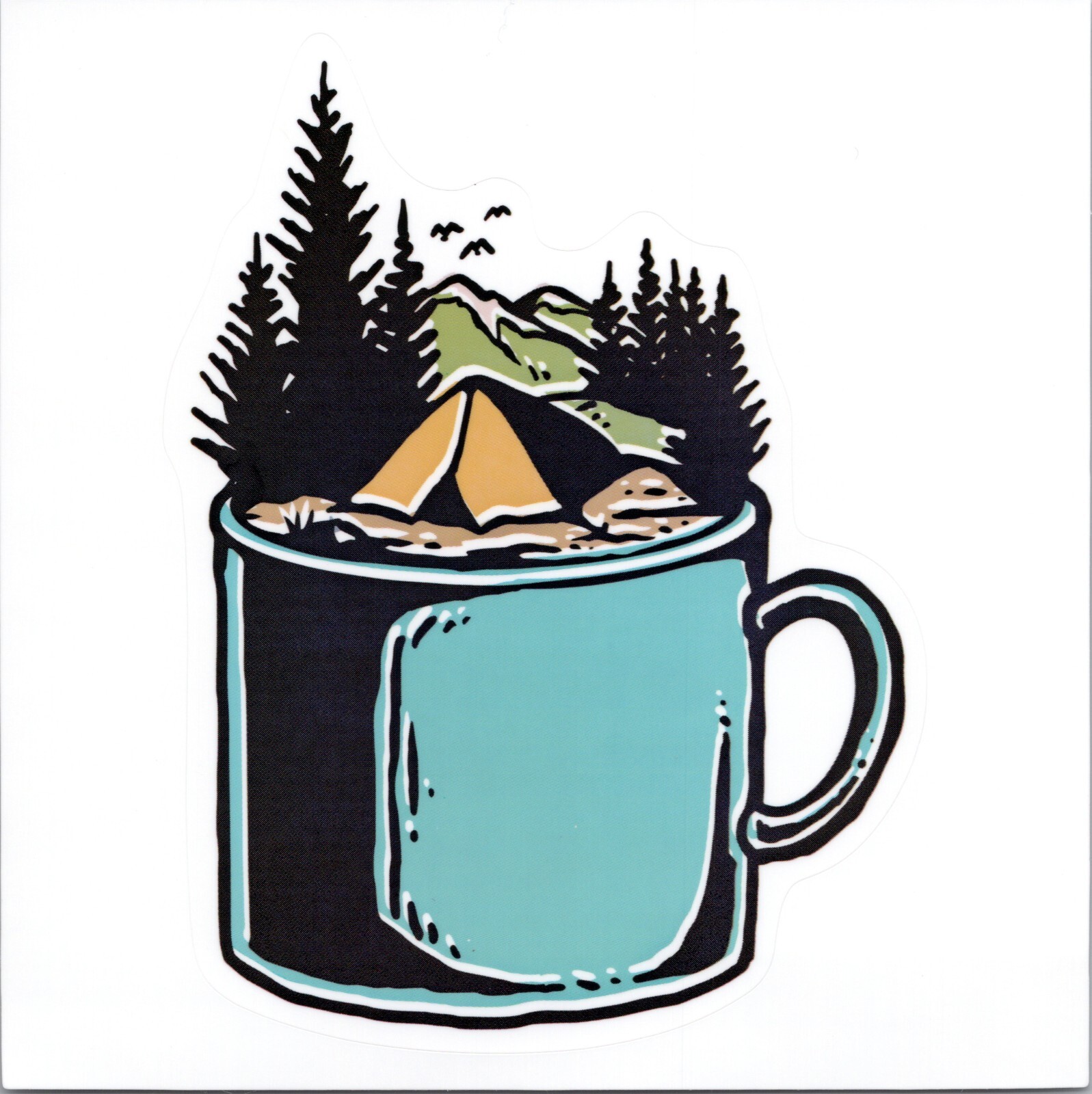 A FRESH MUG OF MOUNTAIN BREW – Vinyl Sticker – 2in x 1.5in