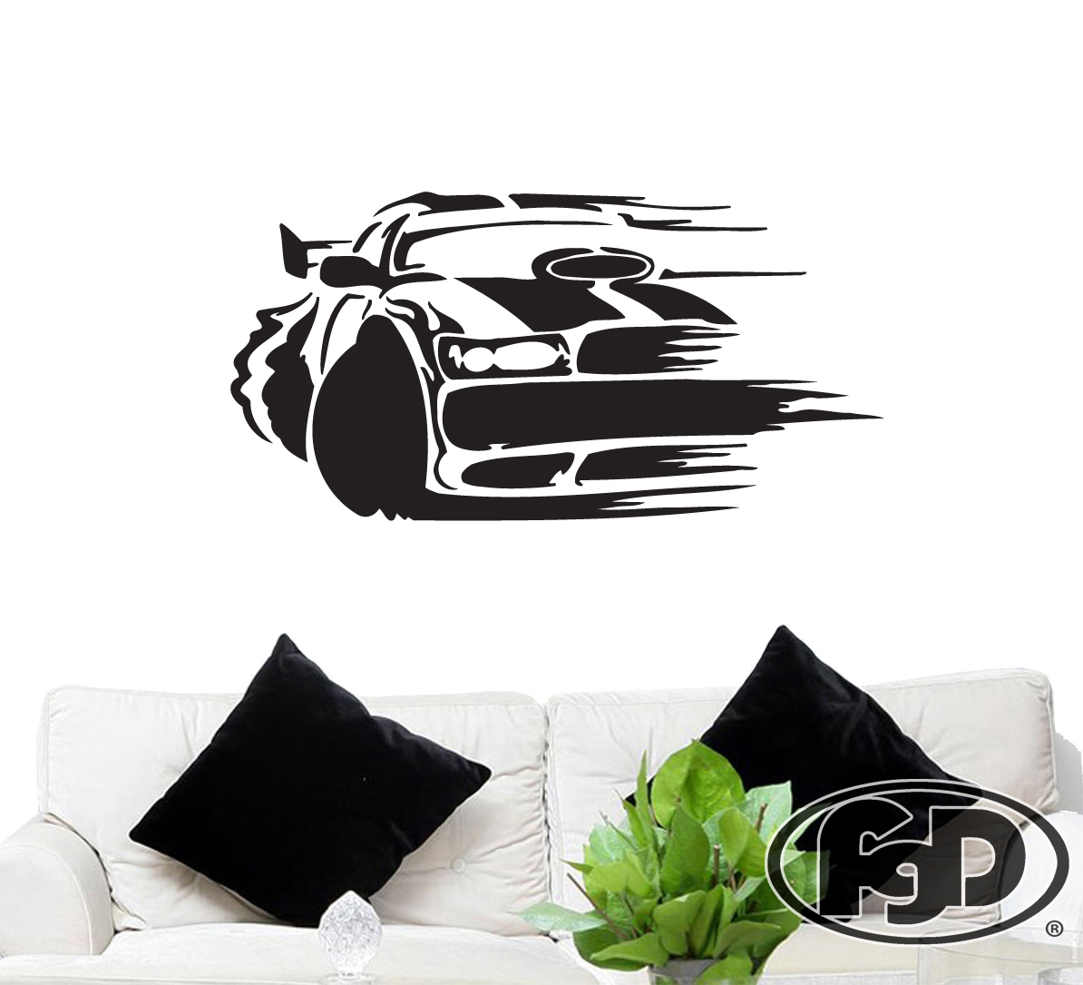 FGD Race Car Vinyl Wall Decal / Sticker in White or Black 40″ x 20″