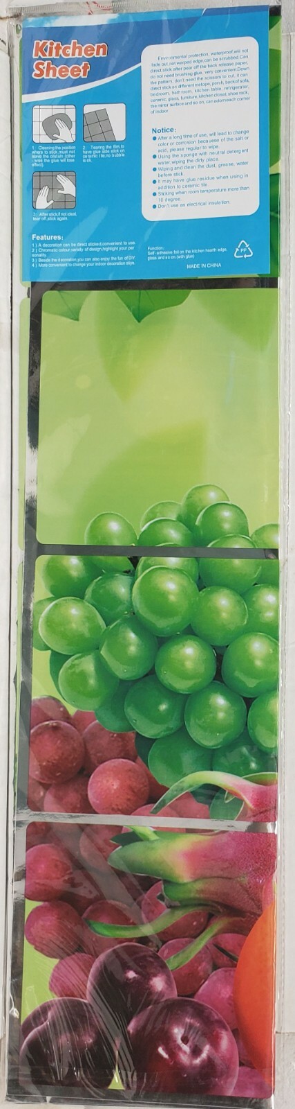 STOVE BACKSPLASH STICKER /WALL DECAL (35″x23″) COLORFUL FRUITS ON GREEN BACK # 1