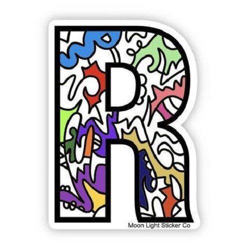 Initial Alphabet Letter «R» Vinyl Sticker Colorful MultiColor Dishwasher Safe 3″