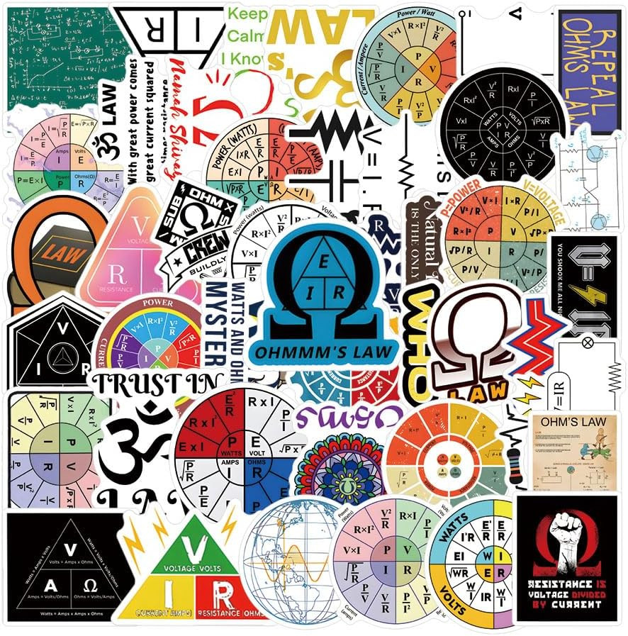 61Pcs Ohm’S Law Stickers Pack – Vinyl Waterproof Decals for Various Surfaces