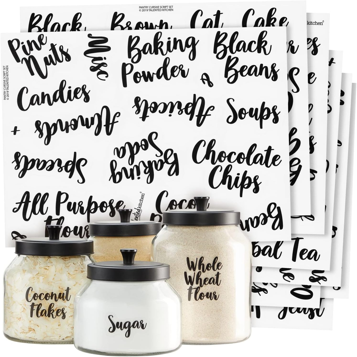 Labels for Food Containers – 135 Count, Preprinted Black Cursive on Clear Backin