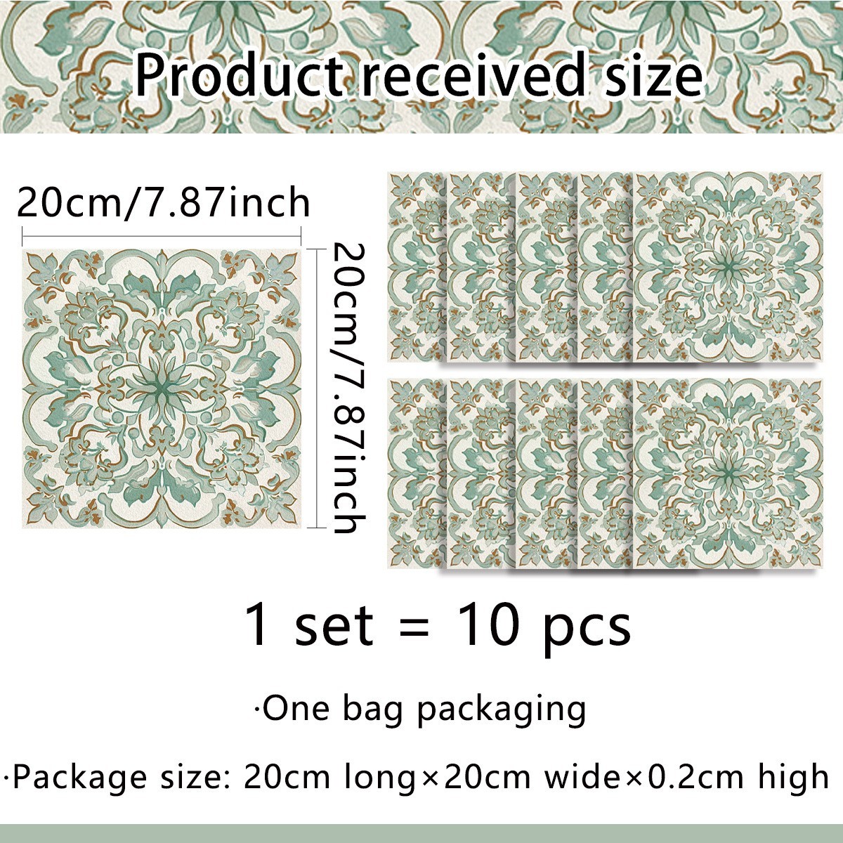 DIY Green Floral Decor Stickers for Tiles Countertops 5.91×5.91in 7.87×7.87in