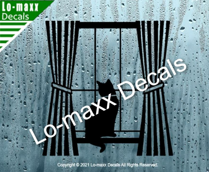 Cat In Window With Curtains Unique Graphic Design Die Cut Vinyl Decal Art
