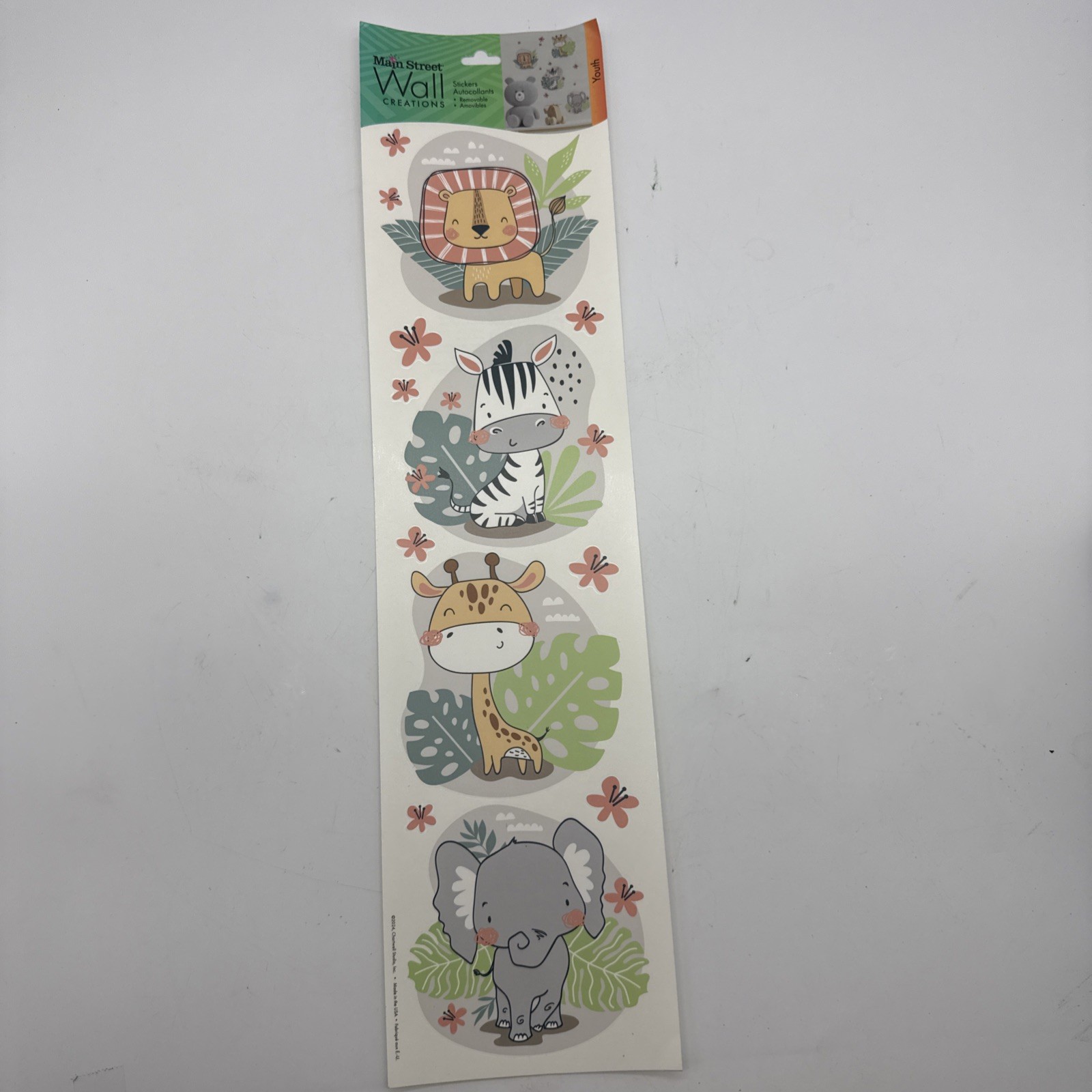 Main Street Wall Creations Stickers Safari Cute Baby Lion Giraffe Zebra Elephant