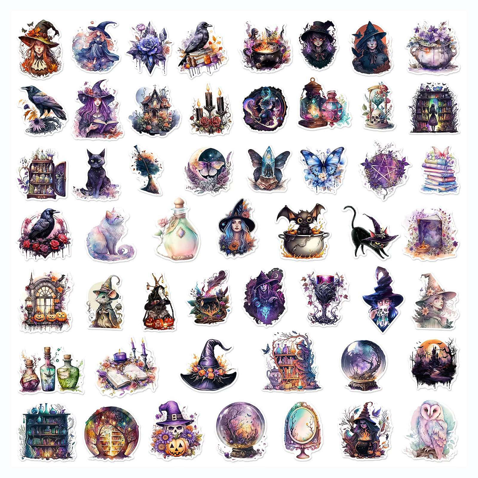 50 PCS Gothic Witches Sticker Pack Whimsical Witchery Magic Mystical Halloween