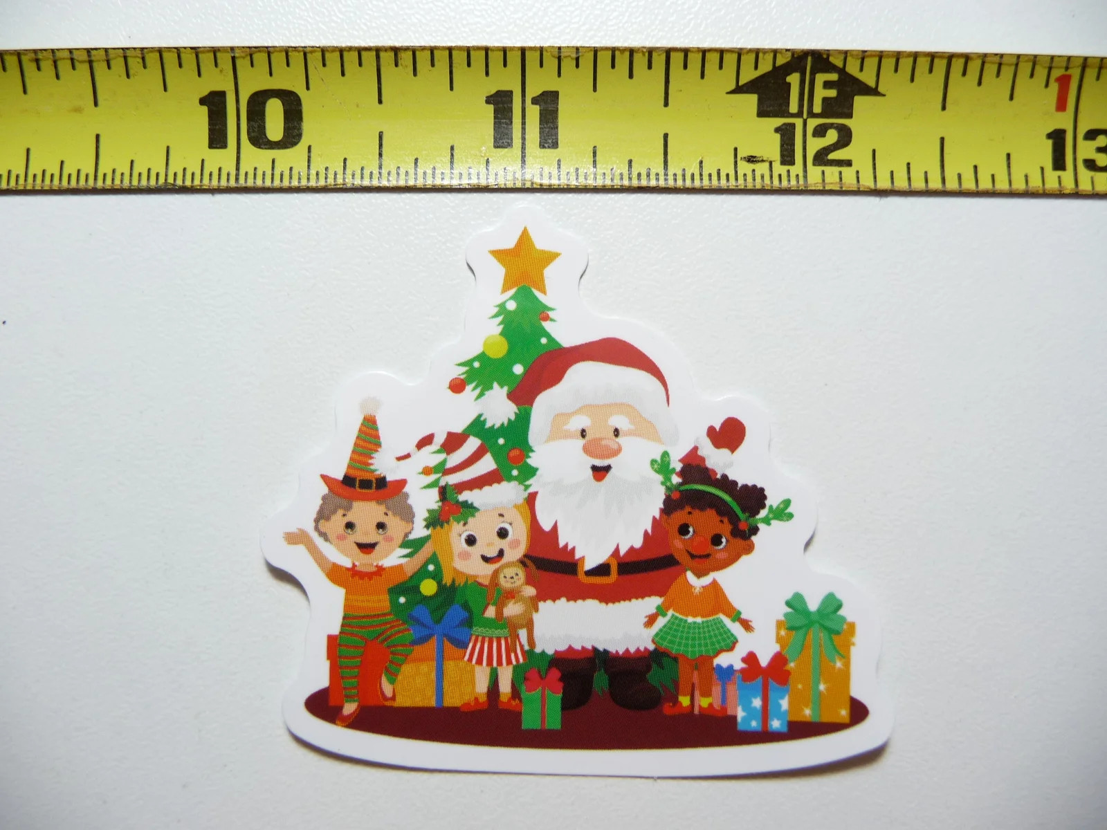 SANTA CLAUS WITH KIDS CELEBRATING CHRISTMAS SMALL STICKER DECAL WINTER HOLIDAYS