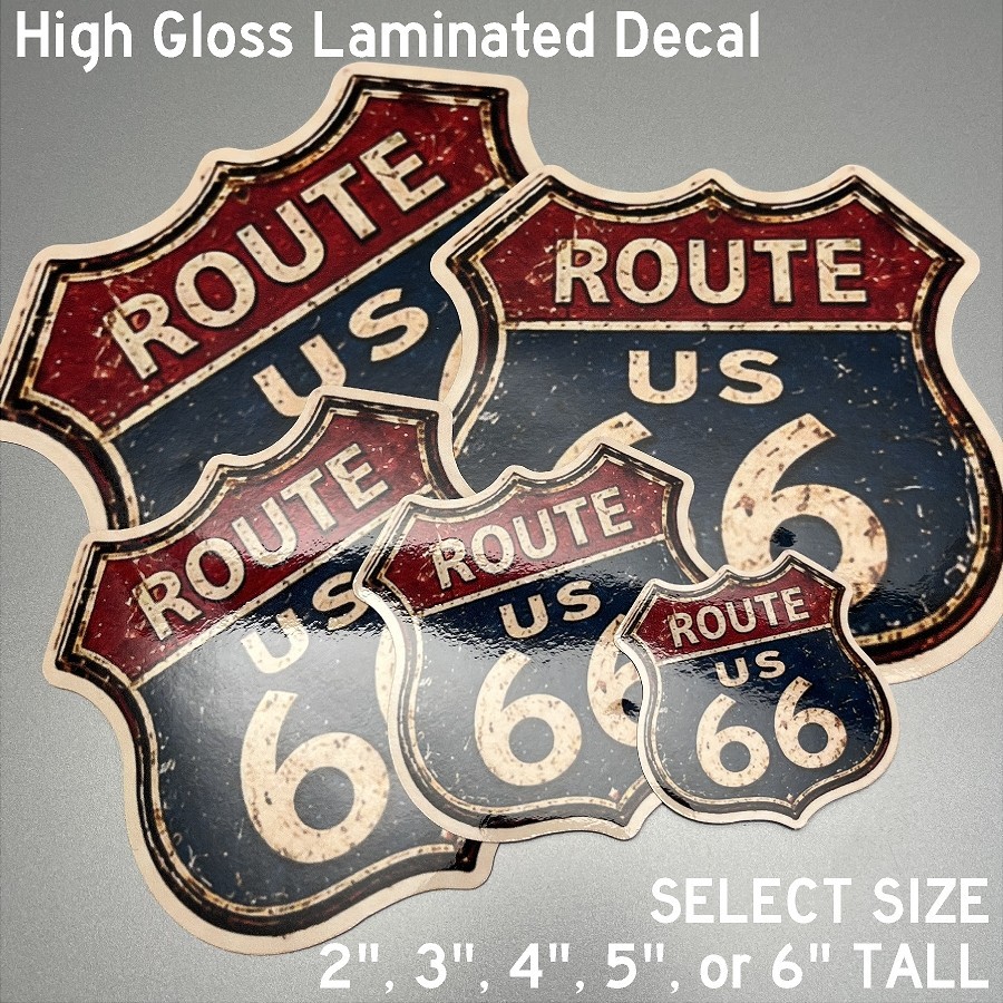 Distressed Historic Route 66 Gloss Laminated Stickers / Decals Choose Size 2-6″
