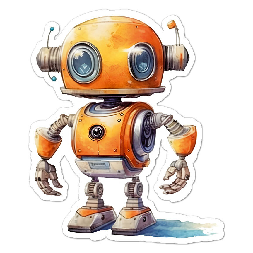 Cute Robot, Vinyl Decal Sticker, Indoor Outdoor, 3 Sizes, #9958