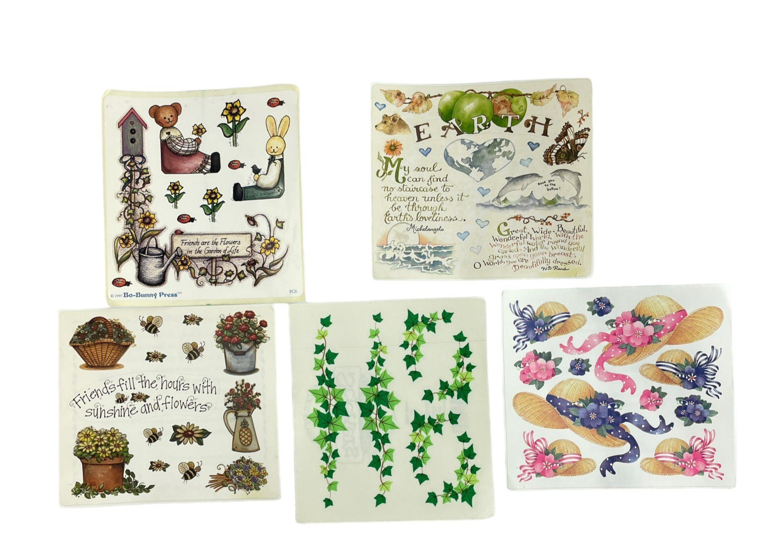 Vintage Sticker Lot Francis Meyer Joy Marie Flowers Earth Friends Bunny Bear Ivy