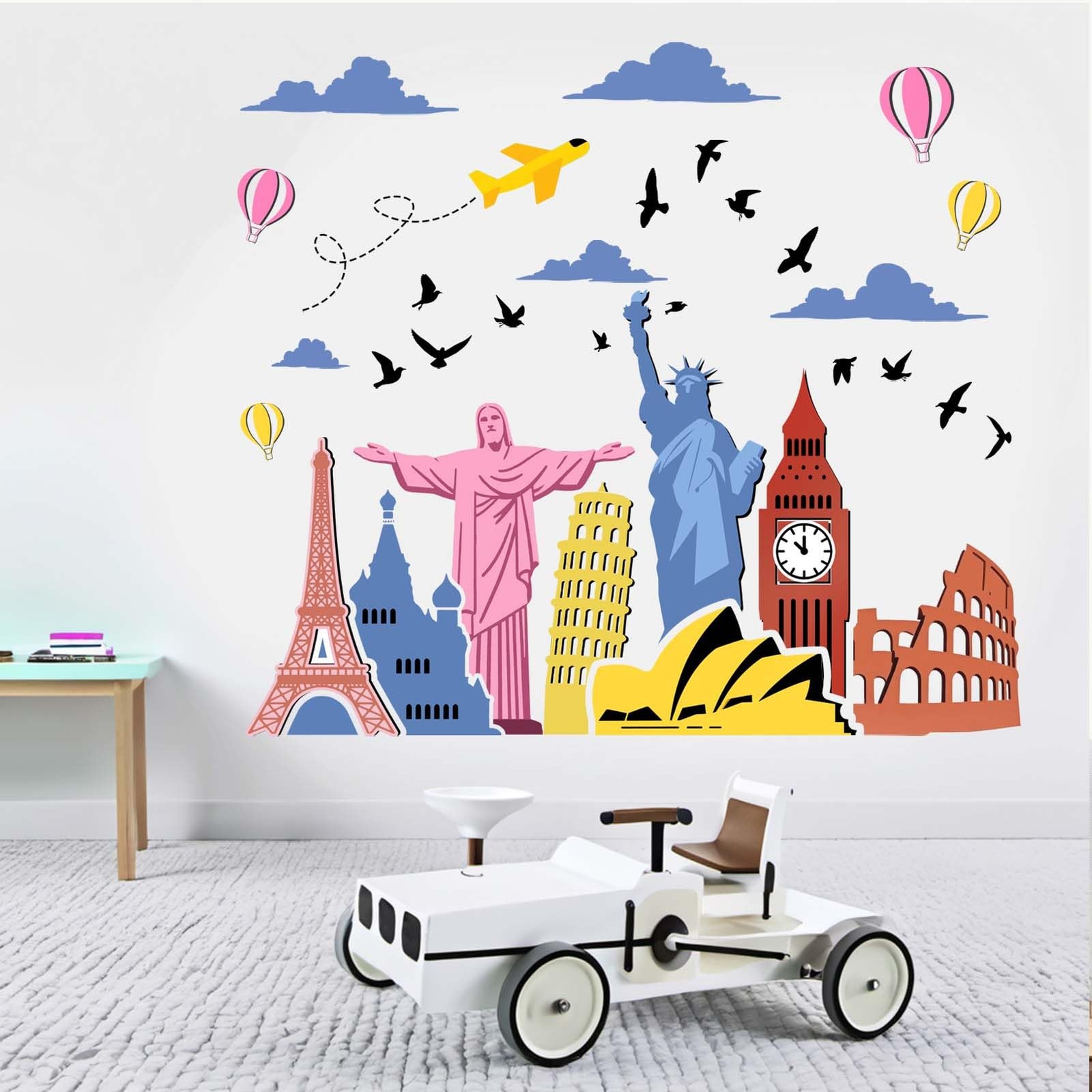World Famous Landmarks Wall Decals: Peel and Stick Globe Travel Statue of Lib…